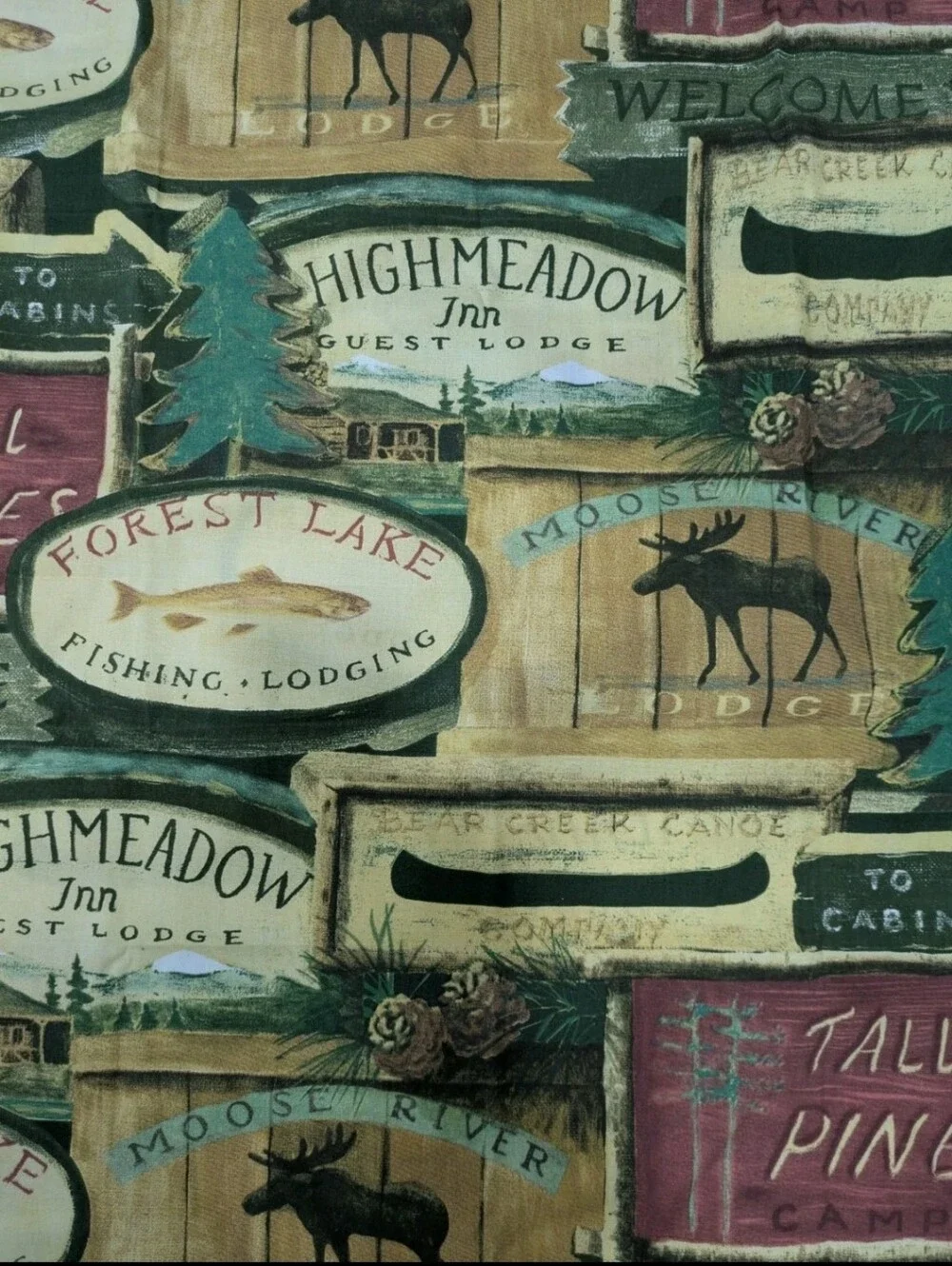 Vtg Expressions Fishing Lodge Cabin Moose Rustic Shower Curtain Thick Poly Duck